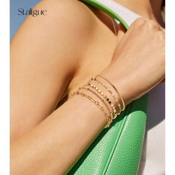 Gold Bracelets for Women,Waterproof Gold Bracelet Stack Set Dainty 18k - Picture 3 of 6